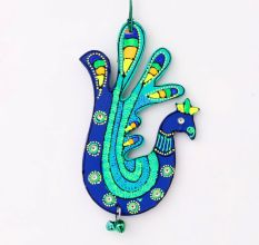 Handmade Wooden Peacock Christmas Hanging - Blue-Green, Yellow-Blue, Orange-Purple, Pink-Green